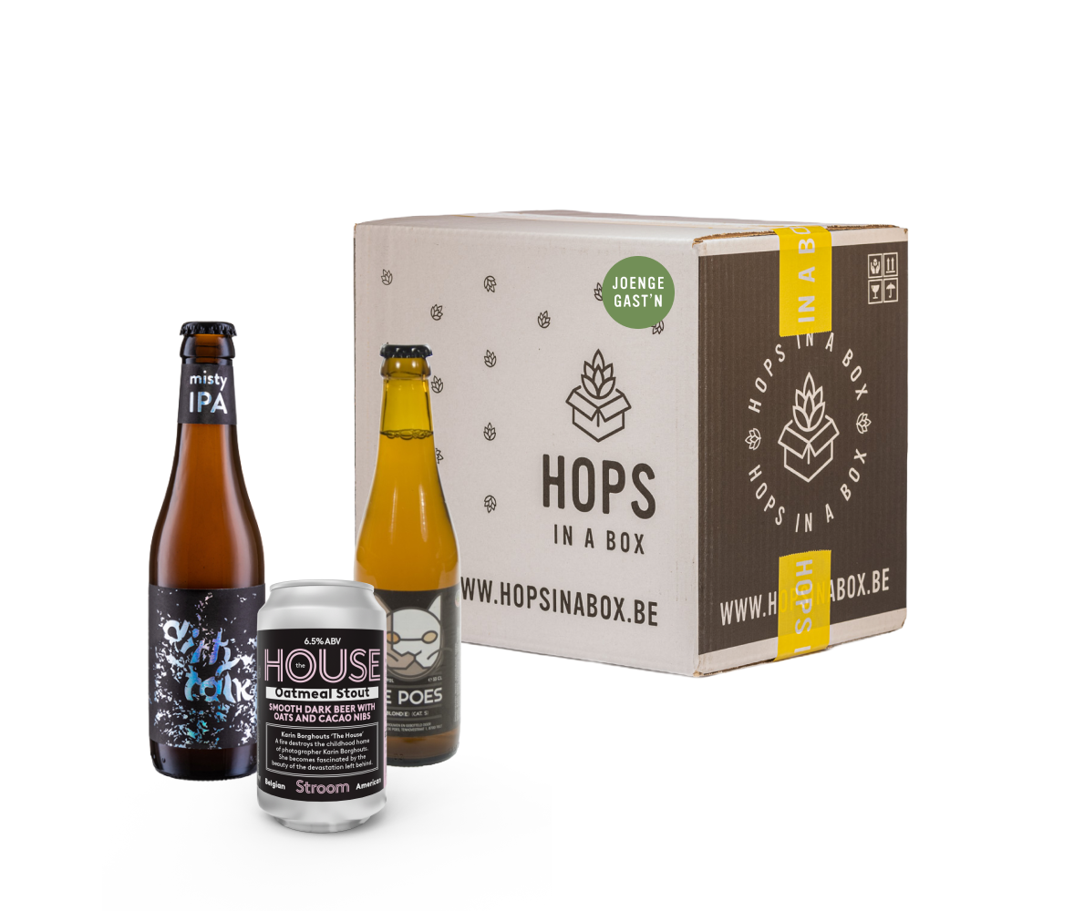 Joenge gasten hops in a box bier bierpakketten bier biergeschenk biercadeau bier hip brouwerij belgisch lokaal