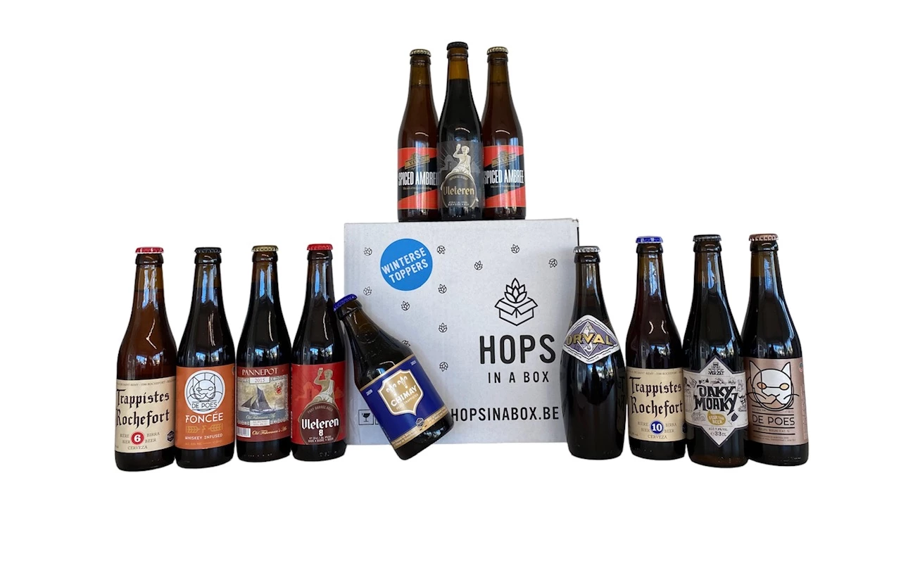 Bierpakket bierabonnement bier hops in a box winterse toppers speciaalbieren belgisch belgie kwaliteitsbier donker bier aan huis bezorging