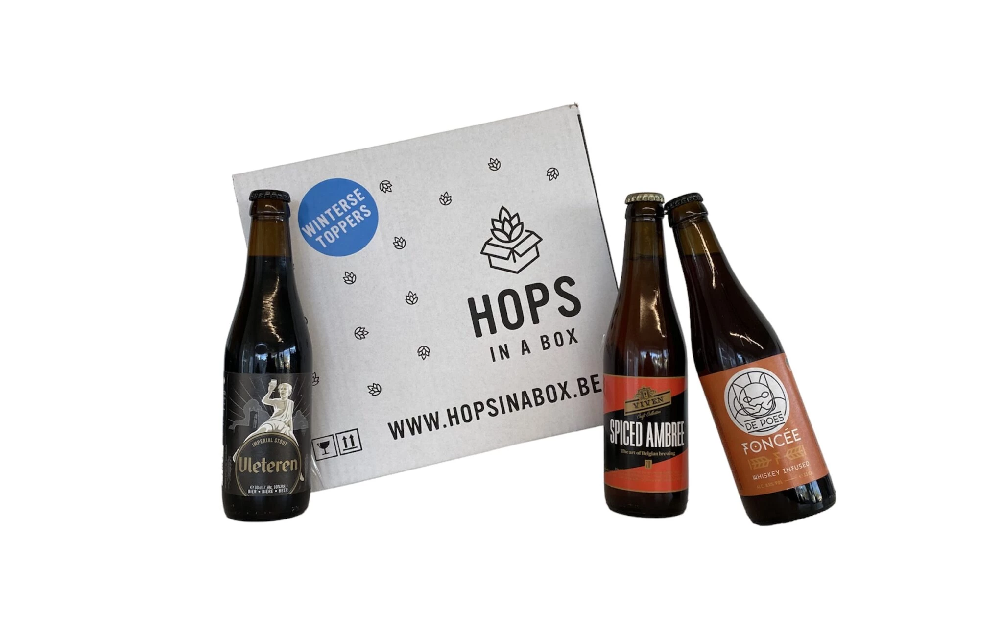 Bierpakket bierabonnement bier hops in a box winterse toppers speciaalbieren belgisch belgie kwaliteitsbier donker bier aan huis bezorging